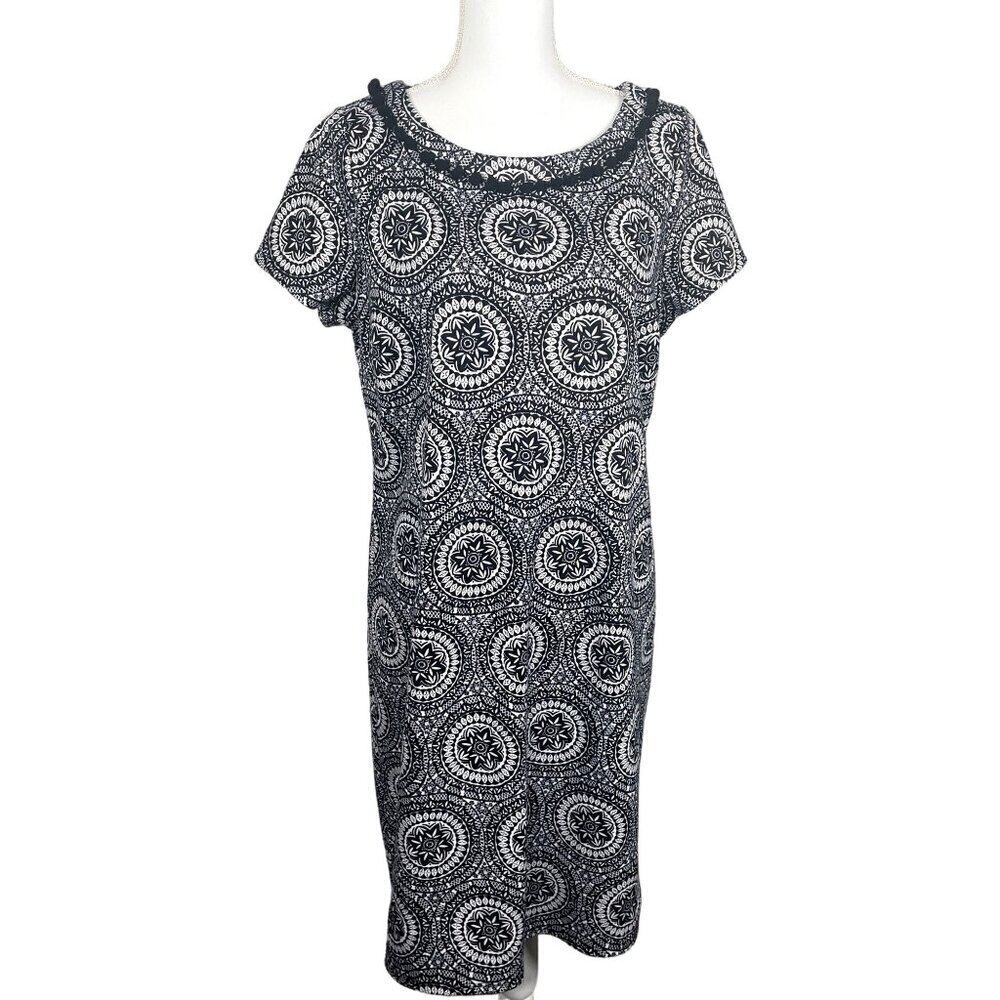 TALBOTS Medallion Shift Dress Black & White Sz L NWOT